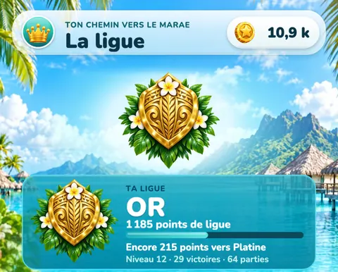 Capture de la page Ligue : l'emblème Or, 1 185 points de ligue, encore 215 points vers Platine.